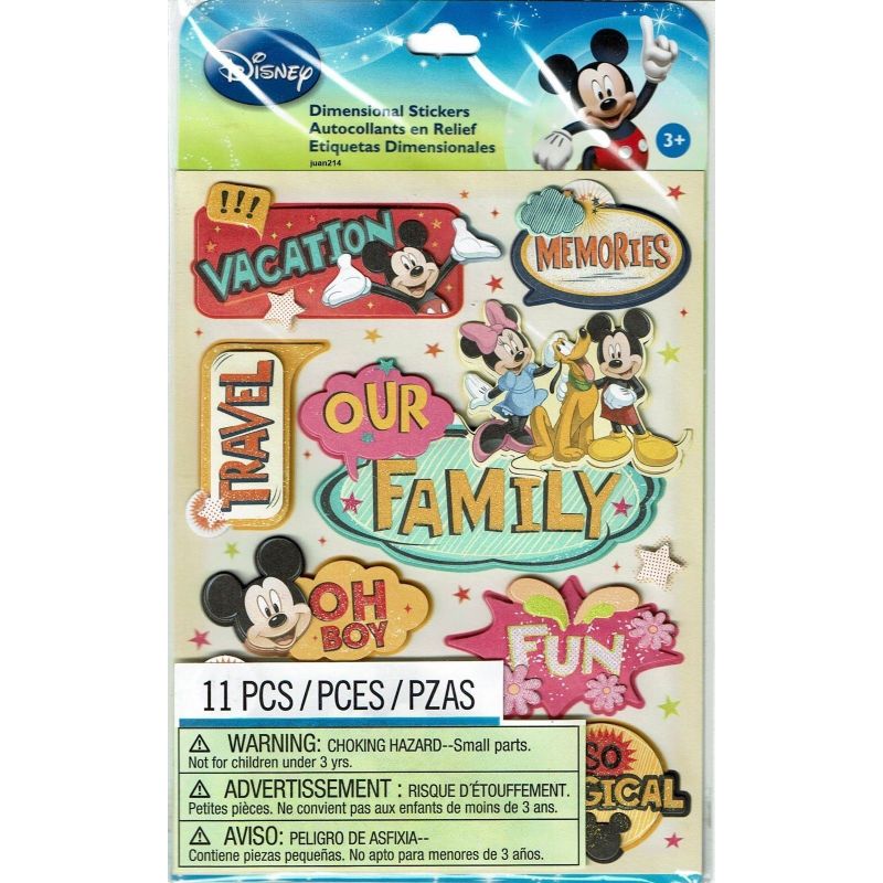 EK-Colección Disney: Adhesivos dimensionales. ¡Deja que Mickey y Minnie Mouse te ayuden a capturar los momentos más importantes de la vida! Este paquete de 7-1 / 2x4-3 / 4 pulgadas contiene pegatinas de once dimensiones de diferentes formas y tamaños. Diseño: Familia Mickey. Libre de ácido y lignina. Importado.
